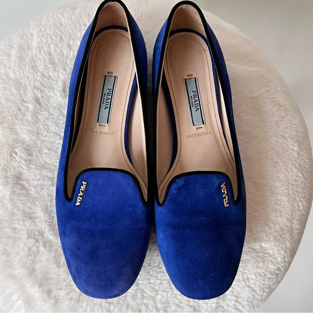 Prada | Shoes | Prada Womens Blue Suede Loafers Size 365 